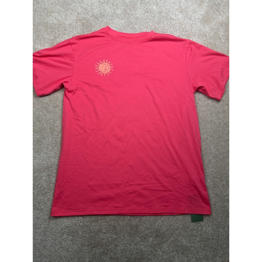 Remidoo Celestial Sun Moon Graphic Tee S Pink Short Sleeve Boho Astrology Y2K